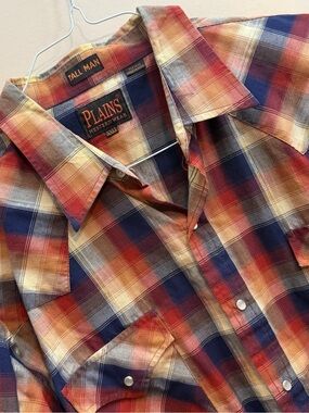 Plains Western Wear Men's Tall Plaid Button-Up Shirt - Red/Blue/Beige